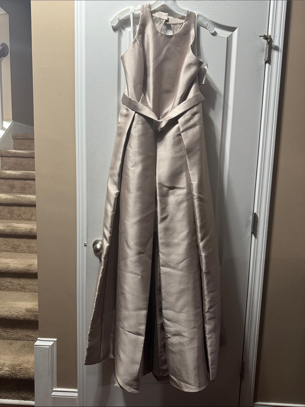 David's Bridal Champagne Sleeveless Prom Jumpsuit Gown